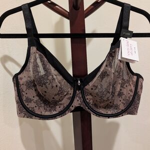 Curvy Couture Black/Tan Balconette Bra, Size 40DDD - NEW
